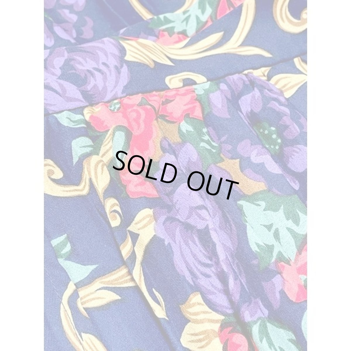 画像9: プリーツ 花柄 スカート ヴィンテージ ネイビー レトロ アメリカ古着 (9)