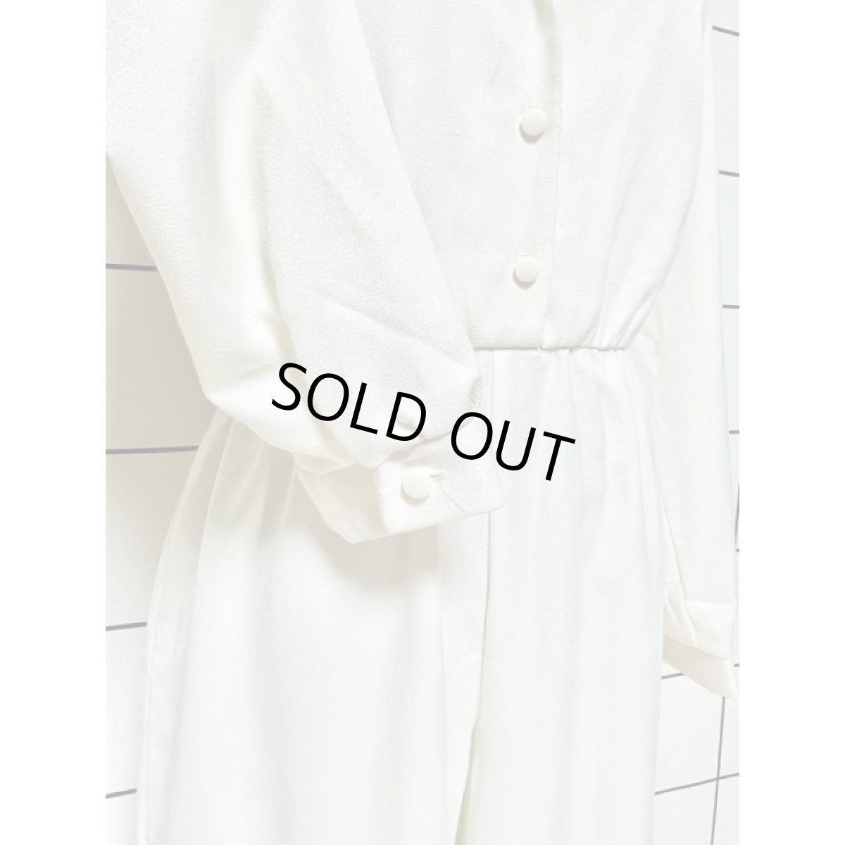 画像7: オフホワイト 無地 開襟 ウエストゴム オールインワン ヴィンテージ アメリカ古着 ジャンプスーツ (7)