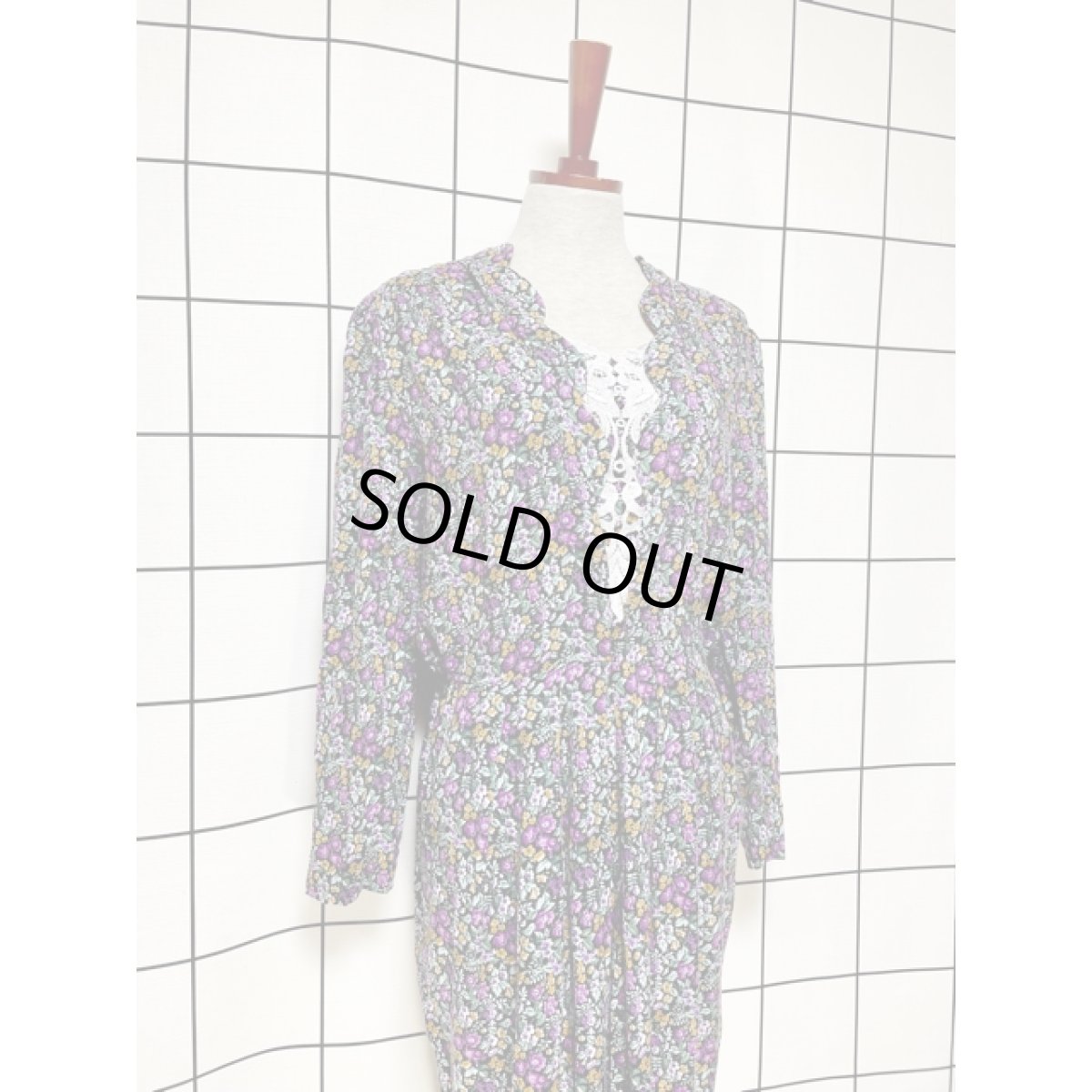 画像5: フロントカットワークレース 花柄 ヴィンテージワンピース アメリカ古着 後ろボタン レトロ 長袖 (5)