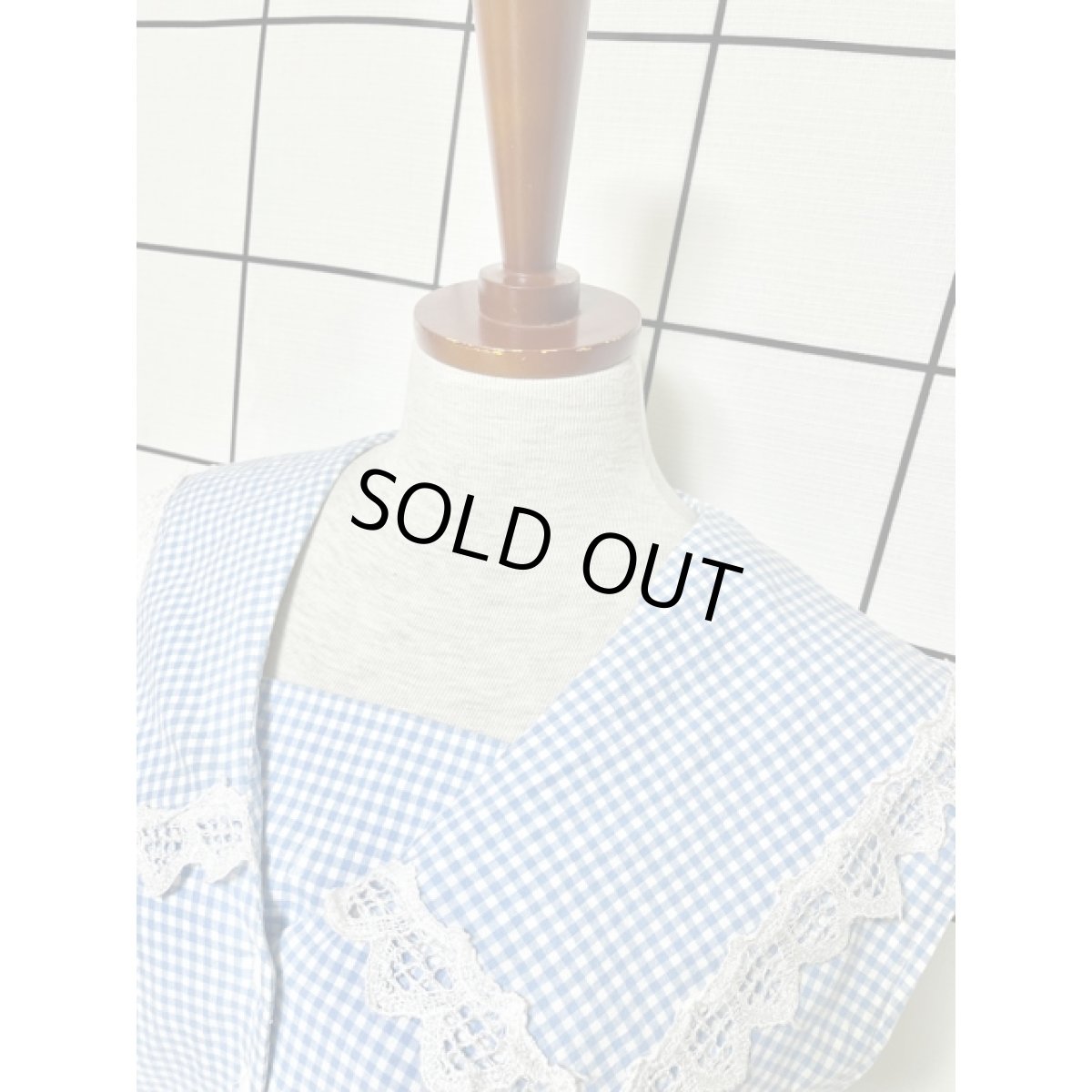 画像6: セーラー襟 ギンガムチェック Guatemala製 レース バックウエストリボン ヴィンテージワンピース (6)