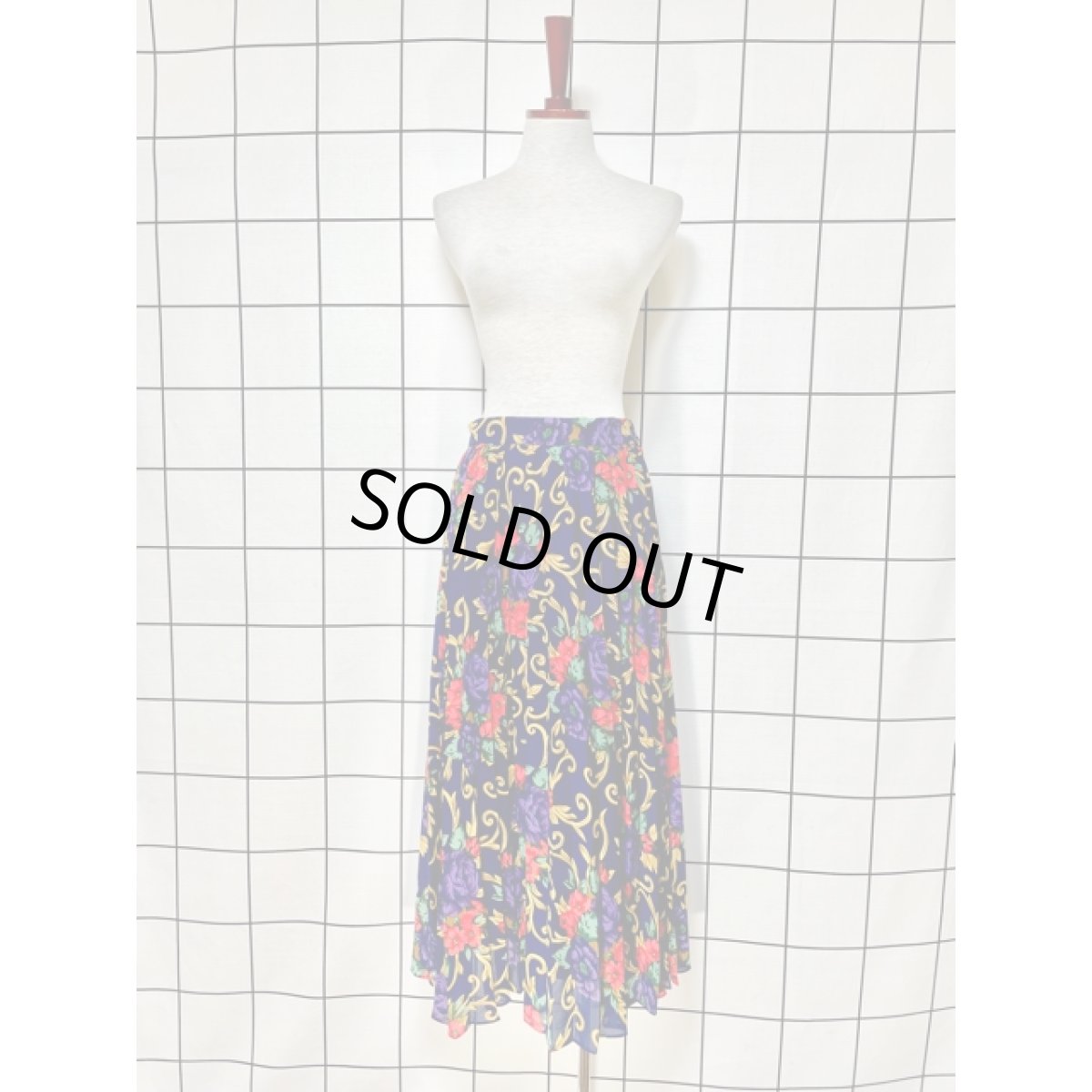 画像3: プリーツ 花柄 スカート ヴィンテージ ネイビー レトロ アメリカ古着 (3)