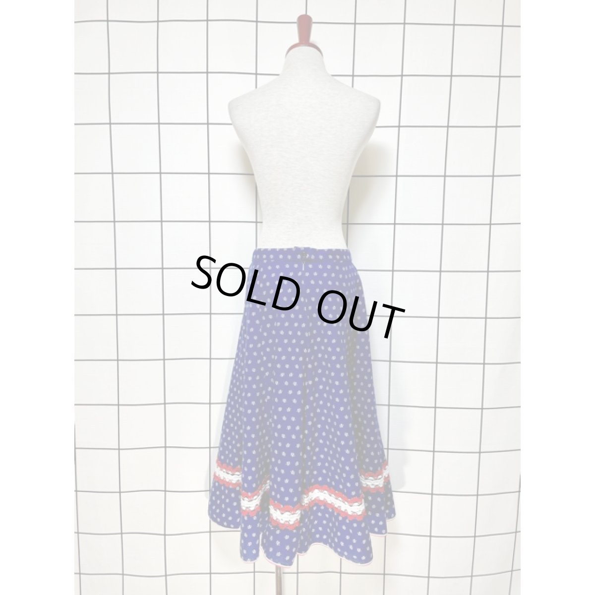 画像3: 小花柄 ブレード クラシカル ヨーロッパ古着 ヴィンテージスカート ネイビー ホワイト レッド (3)