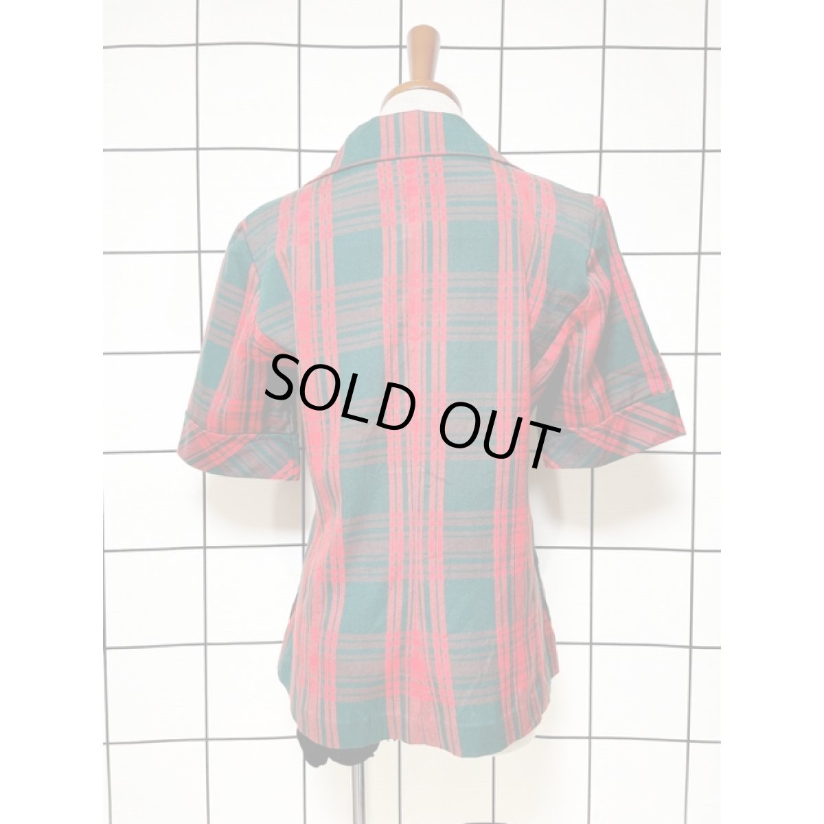 画像2: トラッドガーリー チェック柄 ビッグカラー 可愛いポケット付き ジャケット 半袖 ヴィンテージ レトロ アメリカ古着 (2)