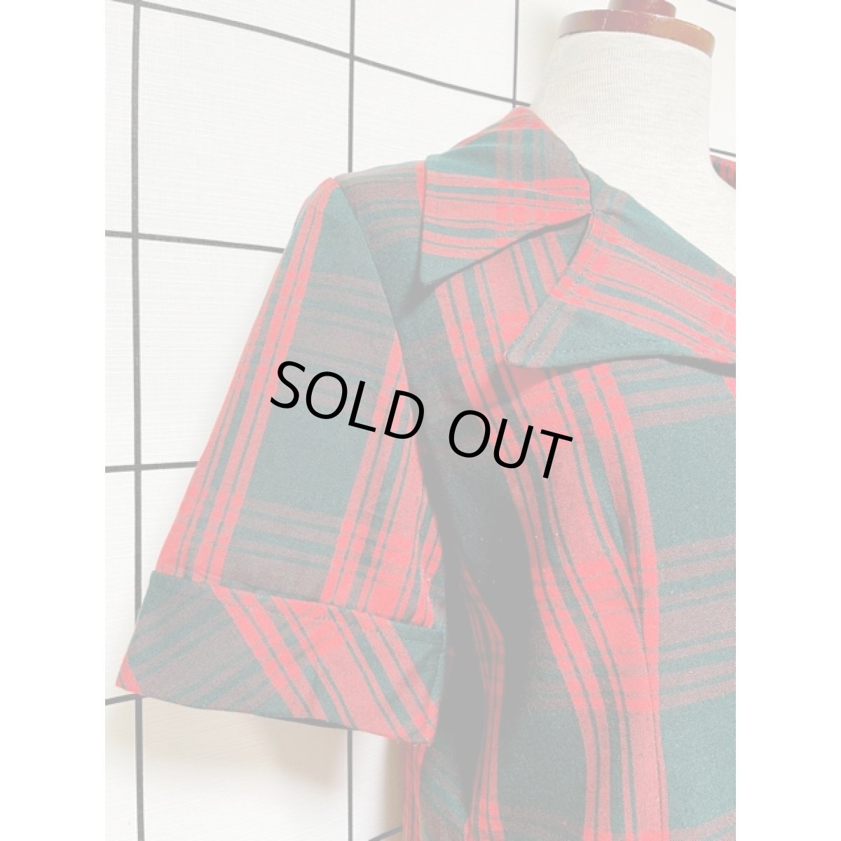 画像5: トラッドガーリー チェック柄 ビッグカラー 可愛いポケット付き ジャケット 半袖 ヴィンテージ レトロ アメリカ古着 (5)