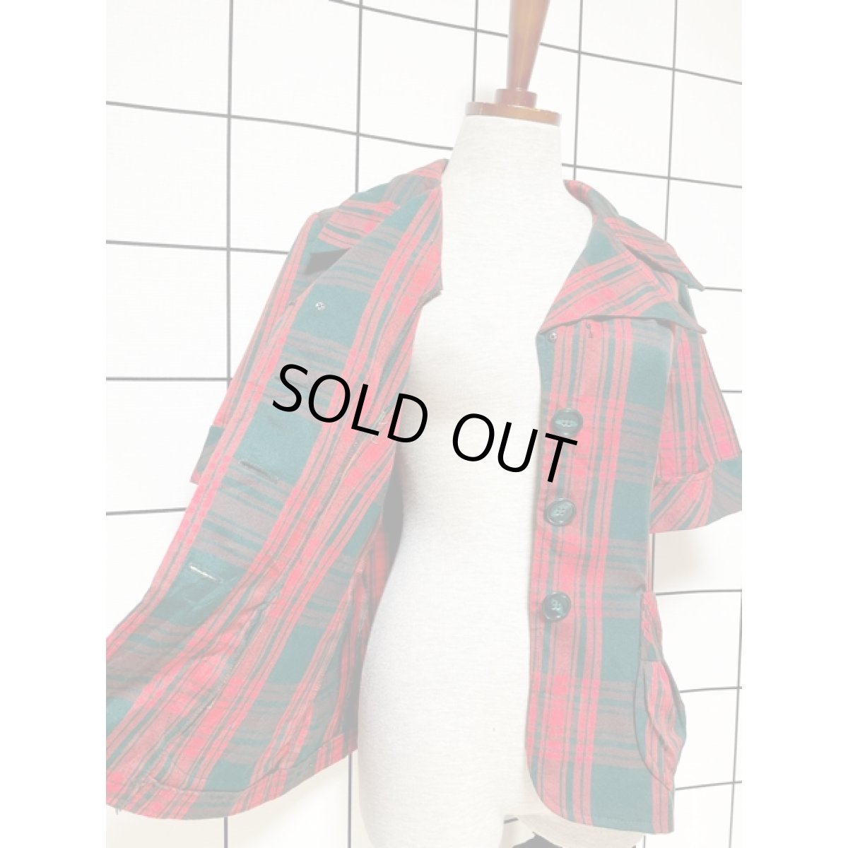 画像8: トラッドガーリー チェック柄 ビッグカラー 可愛いポケット付き ジャケット 半袖 ヴィンテージ レトロ アメリカ古着 (8)