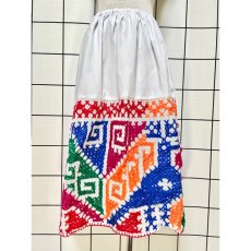 画像1: カラフル刺繍 スカート ヴィンテージ ホワイト ウエストゴム アメリカ古着 (1)