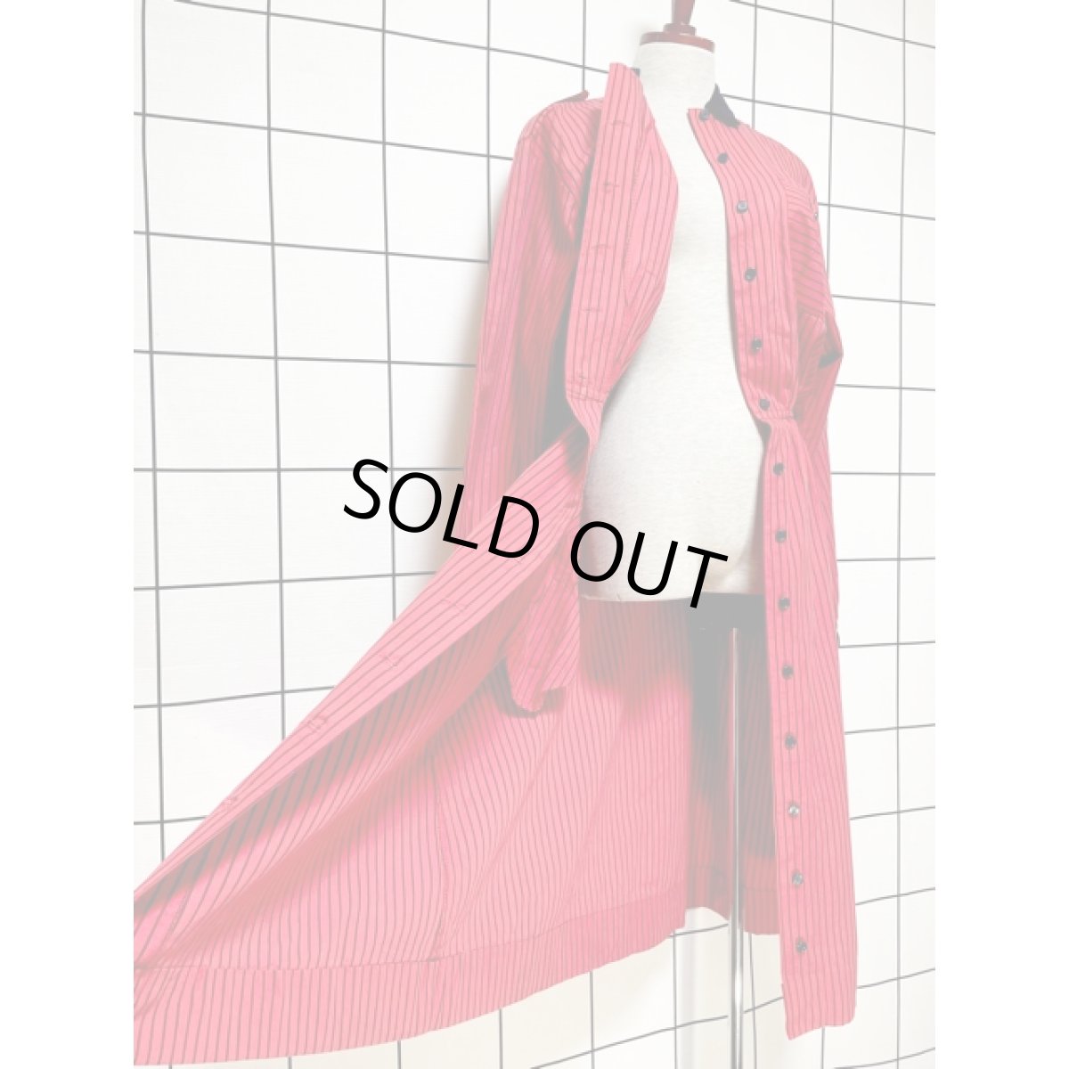 画像10: ストライプ柄 ショルダーボタン 前開き ワンピース ウエストゴム 切り替え レトロ 長袖 アメリカ古着 ヴィンテージ (10)