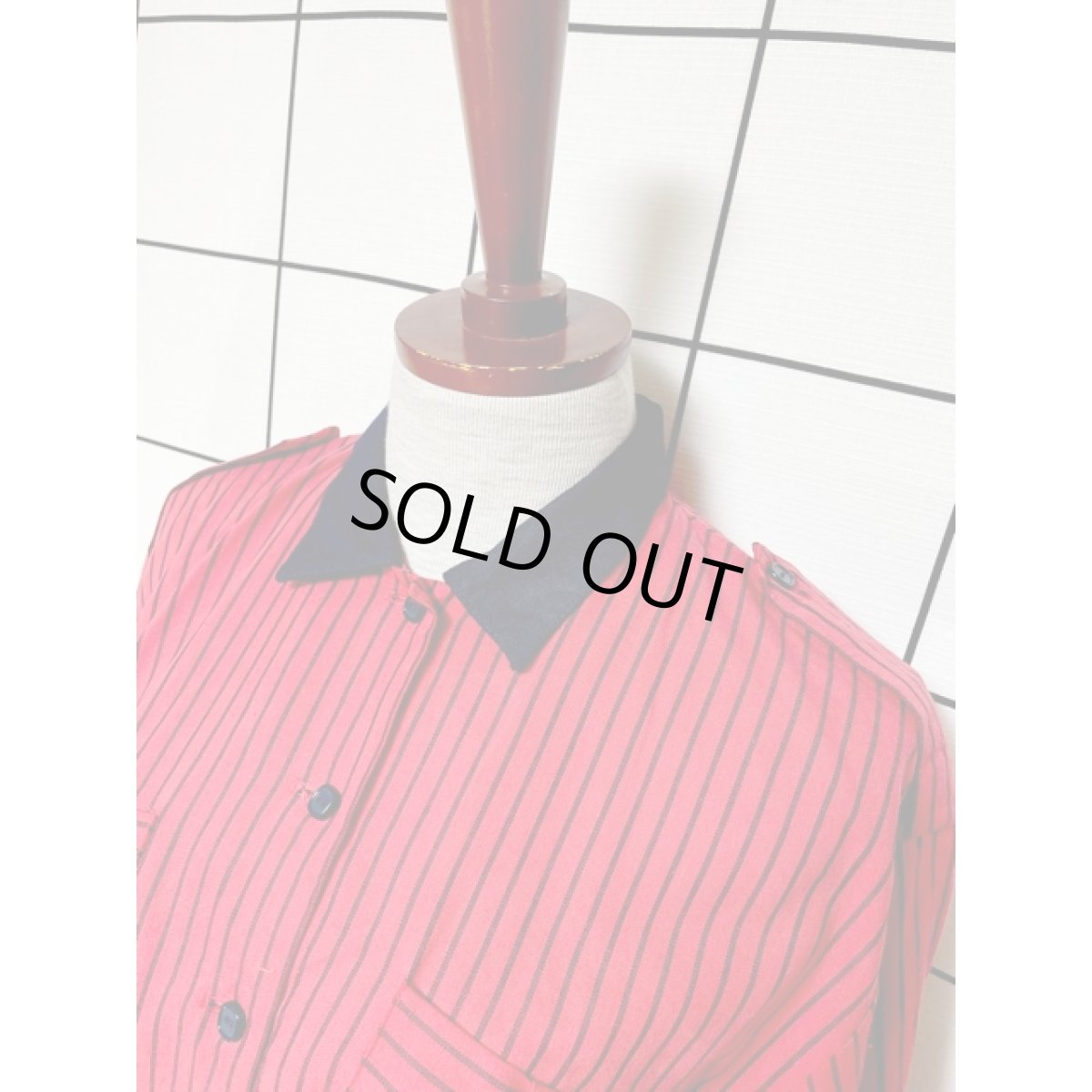 画像4: ストライプ柄 ショルダーボタン 前開き ワンピース ウエストゴム 切り替え レトロ 長袖 アメリカ古着 ヴィンテージ (4)