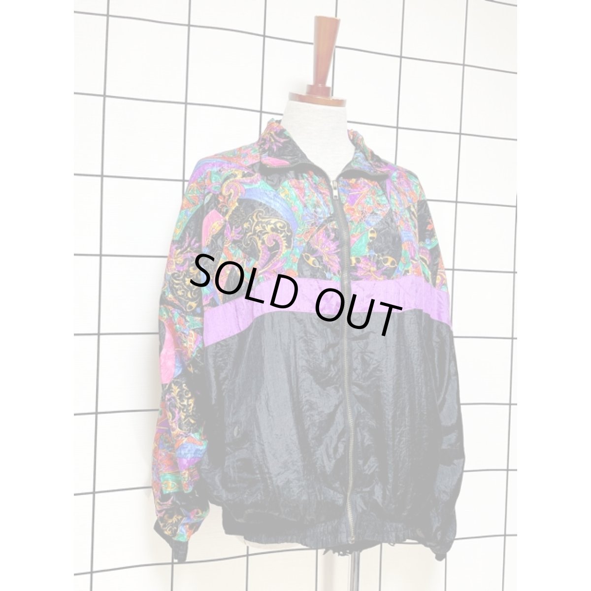 画像3: レトロサイケ スカーフ柄 ブルゾンジャケット ジップアップ アメリカ古着 ジャンパー ヴィンテージ (3)