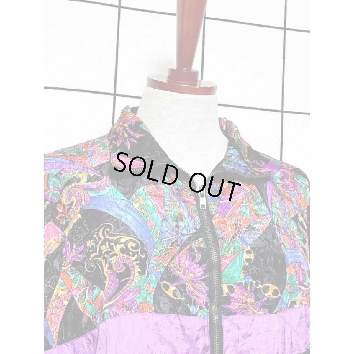 画像5: レトロサイケ スカーフ柄 ブルゾンジャケット ジップアップ アメリカ古着 ジャンパー ヴィンテージ (5)