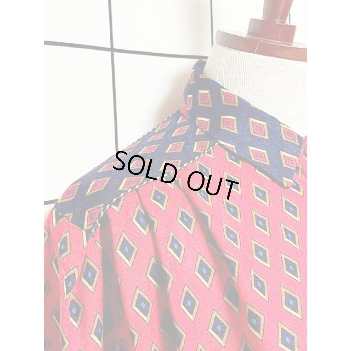 画像6: ダイヤモンドプリント ワンピース ウエストゴム レトロ 長袖 アメリカ古着 ヴィンテージ (6)