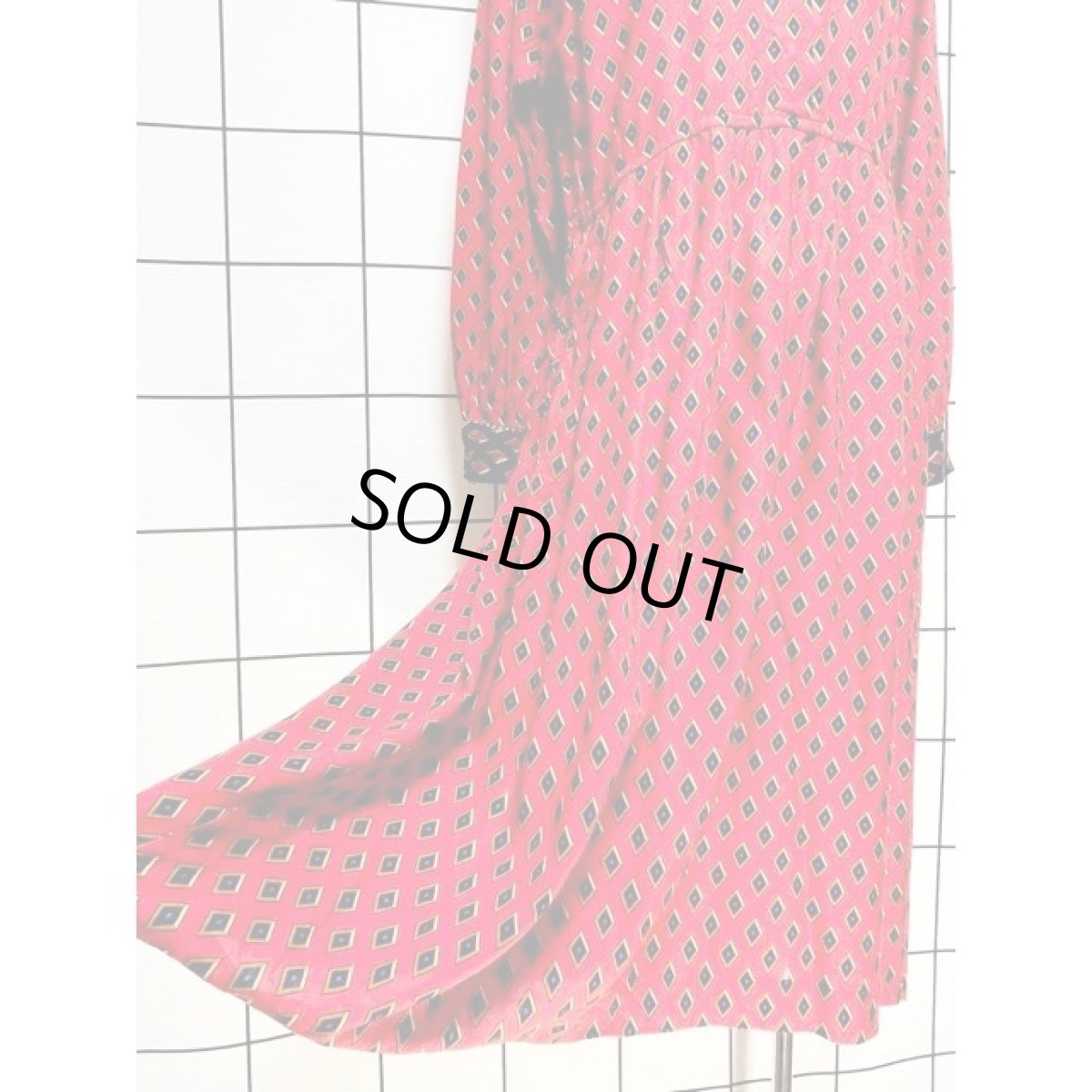 画像10: ダイヤモンドプリント ワンピース ウエストゴム レトロ 長袖 アメリカ古着 ヴィンテージ (10)