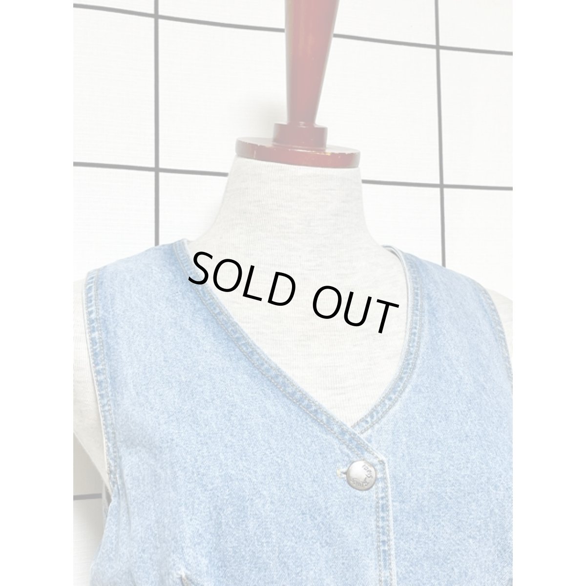 画像6: デニムベスト風のレイヤードデザイン ワンピース ドット 花柄 レトロ アメリカ古着 ヴィンテージ (6)