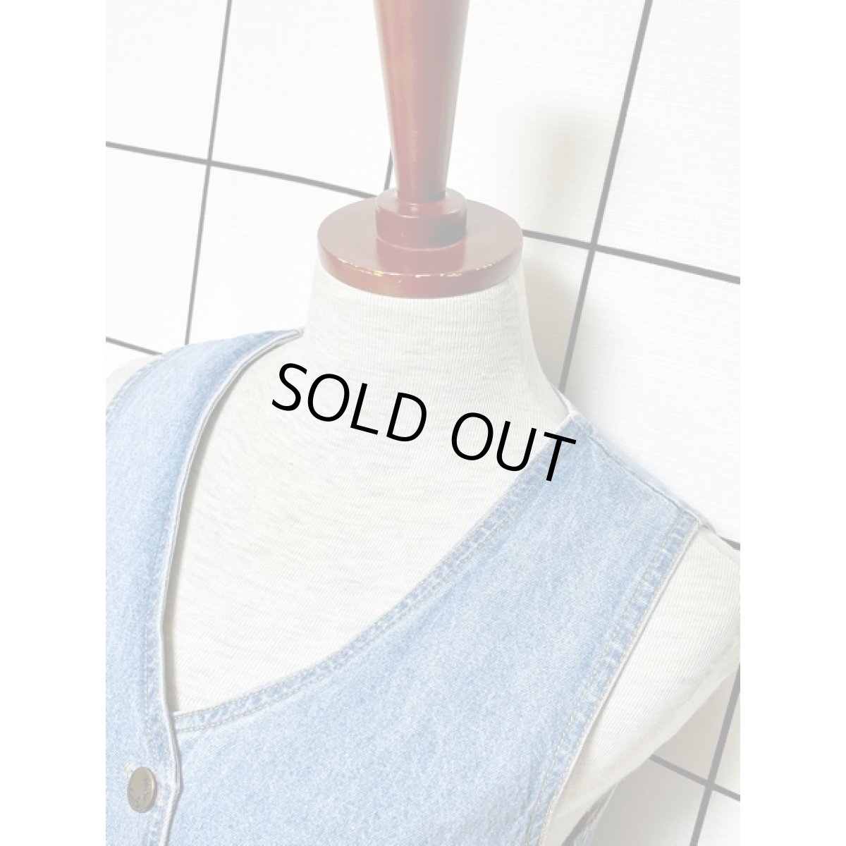 画像5: デニムベスト風のレイヤードデザイン ワンピース ドット 花柄 レトロ アメリカ古着 ヴィンテージ (5)