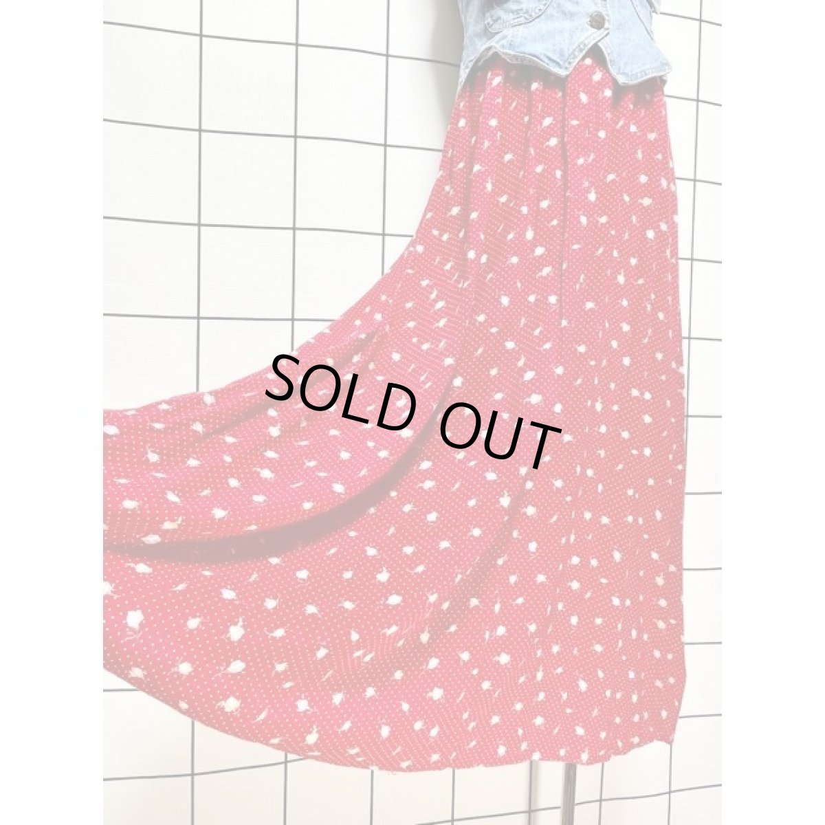 画像10: デニムベスト風のレイヤードデザイン ワンピース ドット 花柄 レトロ アメリカ古着 ヴィンテージ (10)