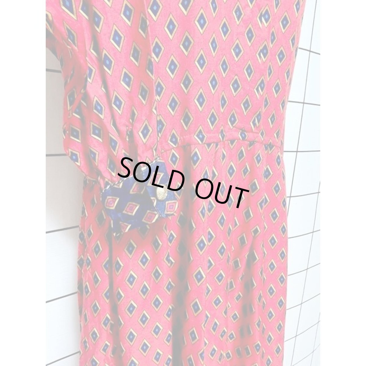 画像8: ダイヤモンドプリント ワンピース ウエストゴム レトロ 長袖 アメリカ古着 ヴィンテージ (8)