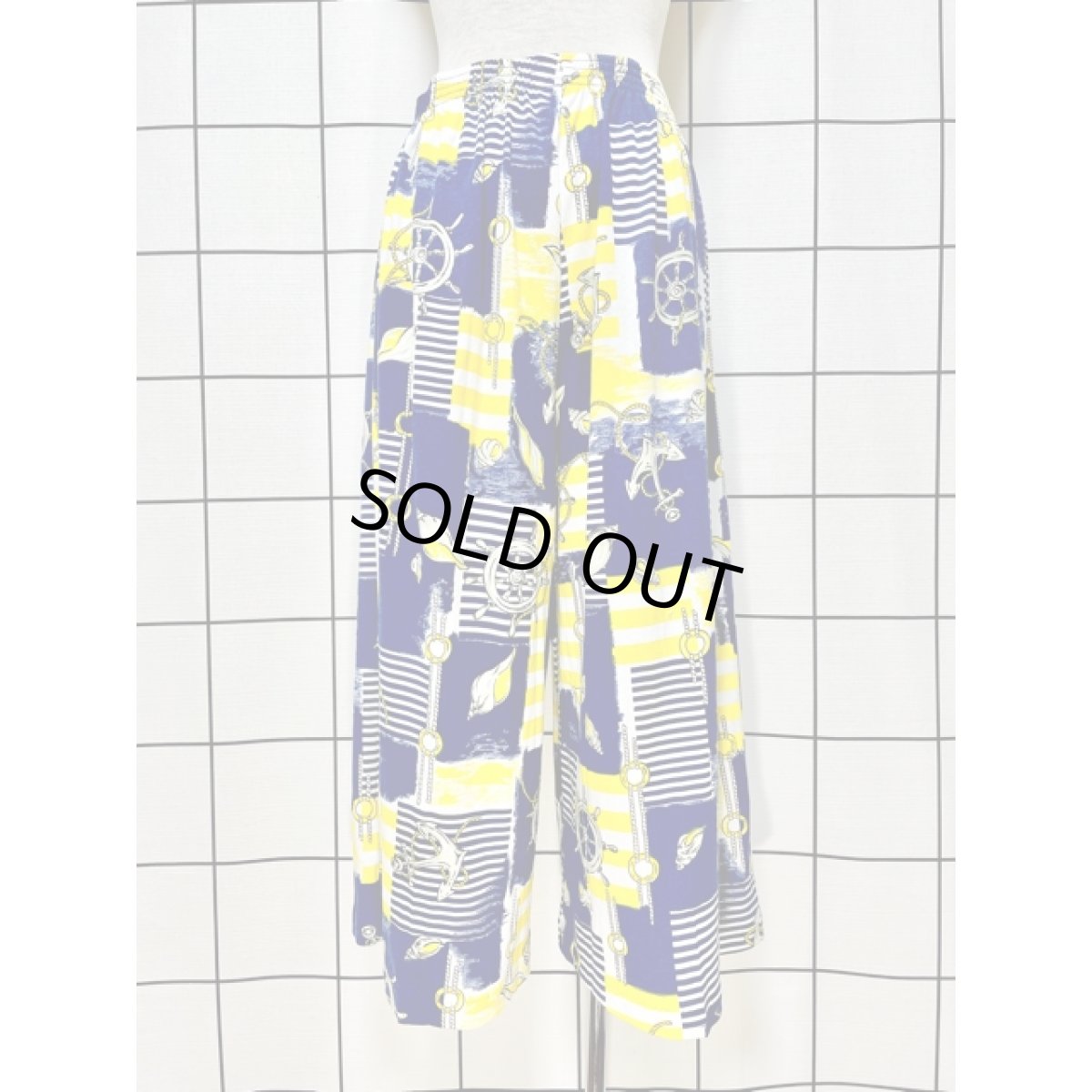 画像2: マリン イカリ 舵輪 貝 ストライプ ワイドパンツ ウエストゴム アメリカ古着 レトロ ヴィンテージ (2)