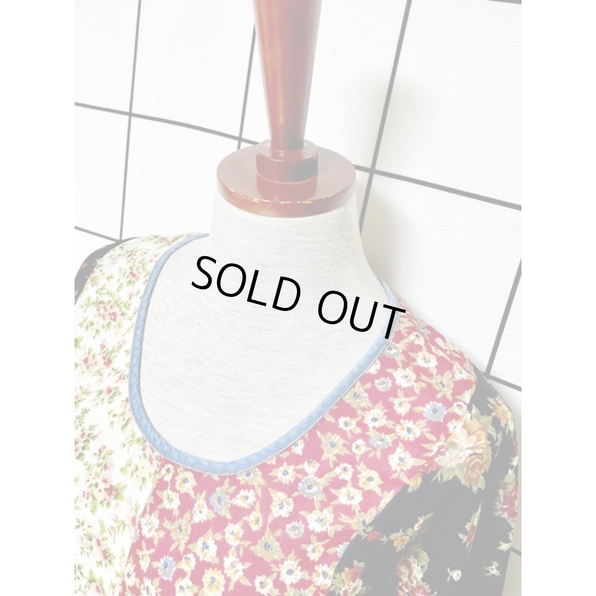 画像4: デニム切り替え 花柄 Aライン TALON ワンピース ヴィンテージ アメリカ古着 長袖 レトロ (4)