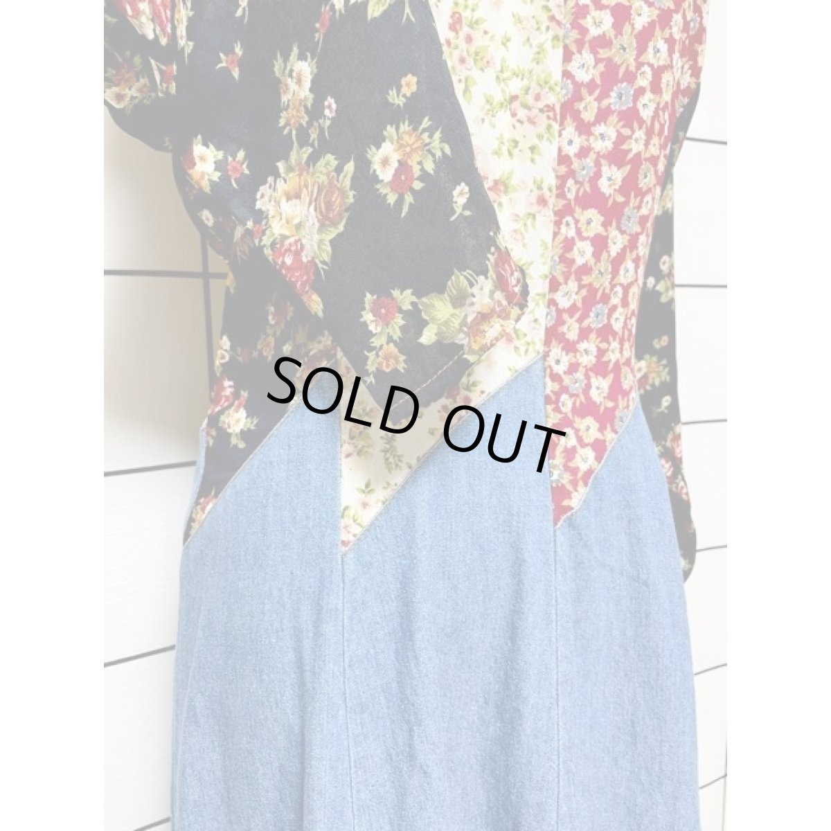 画像7: デニム切り替え 花柄 Aライン TALON ワンピース ヴィンテージ アメリカ古着 長袖 レトロ (7)