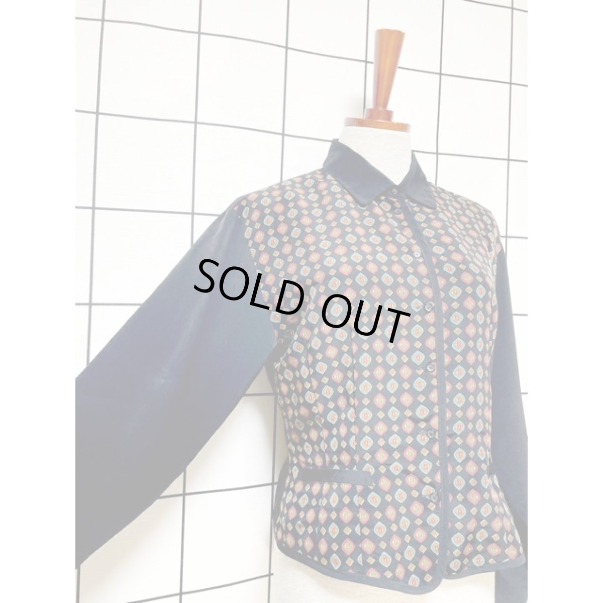 画像6: 立体柄 切り替え ブラウス アメリカ古着 レトロ 長袖 シャツ ヴィンテージ ブラック (6)