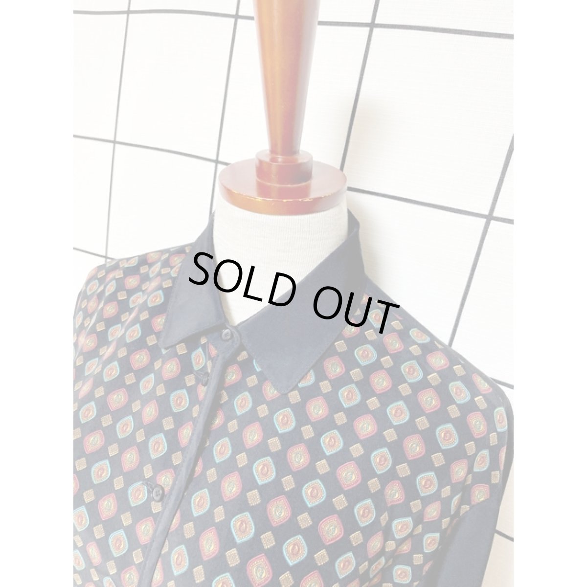 画像4: 立体柄 切り替え ブラウス アメリカ古着 レトロ 長袖 シャツ ヴィンテージ ブラック (4)