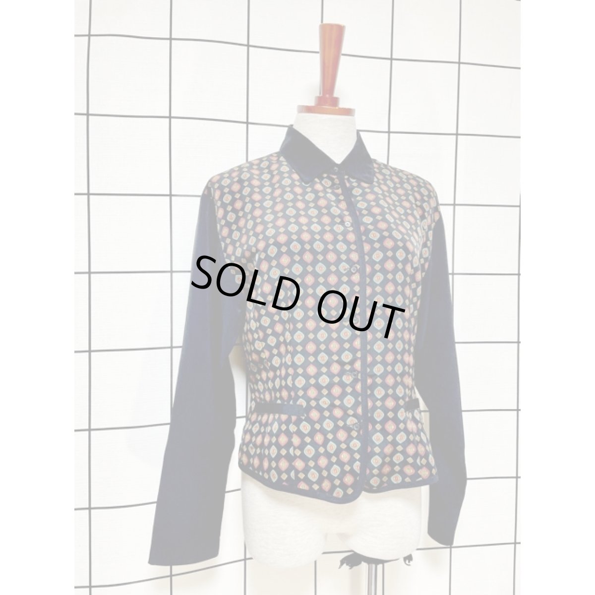 画像3: 立体柄 切り替え ブラウス アメリカ古着 レトロ 長袖 シャツ ヴィンテージ ブラック (3)