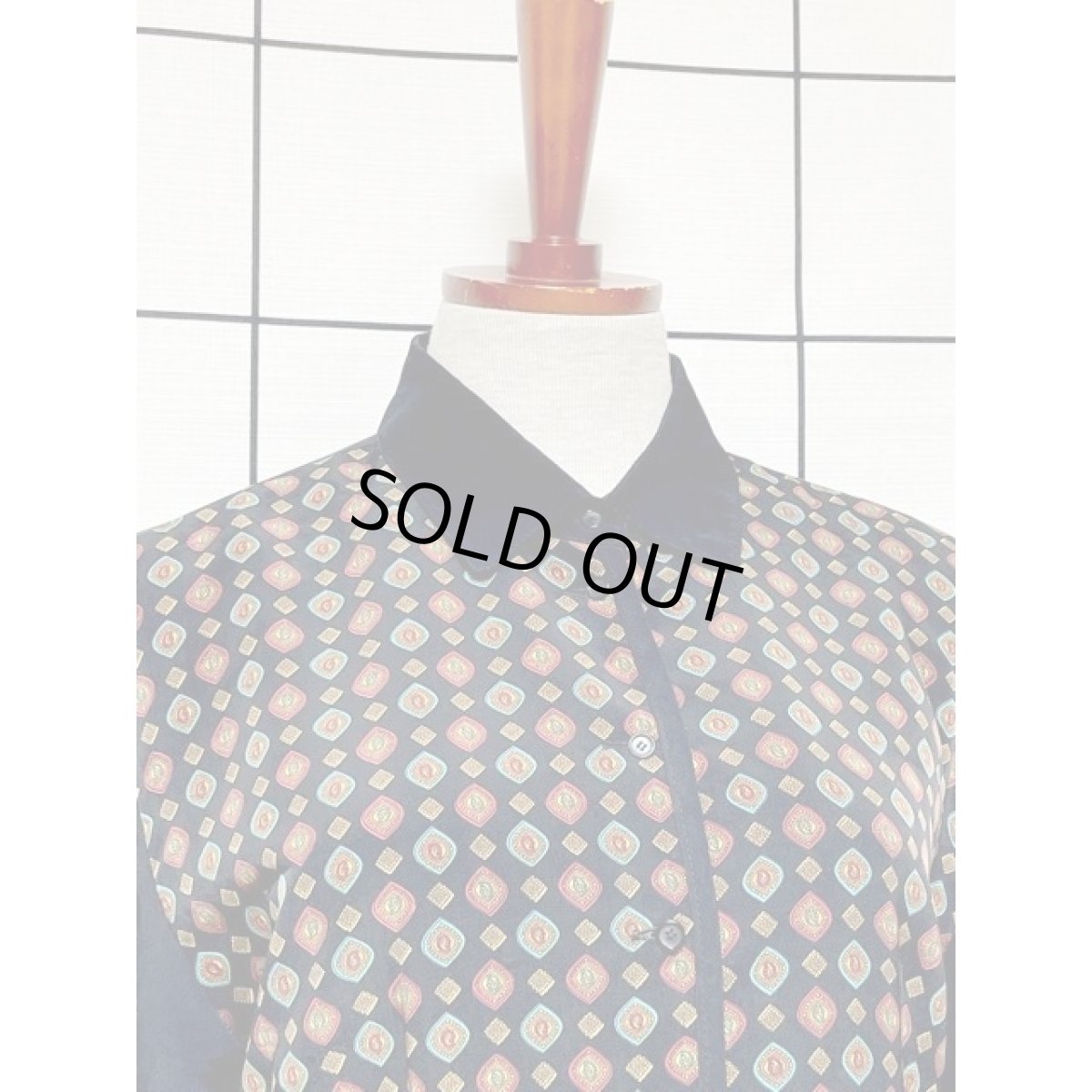 画像5: 立体柄 切り替え ブラウス アメリカ古着 レトロ 長袖 シャツ ヴィンテージ ブラック (5)