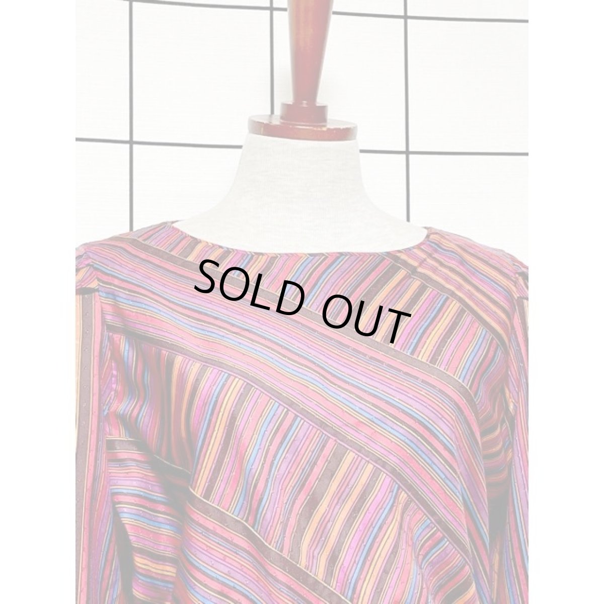 画像5: ストライプ 織り UNIONMADE ウエストゴム ワンピース アメリカ古着 ヴィンテージ レトロ 長袖 (5)