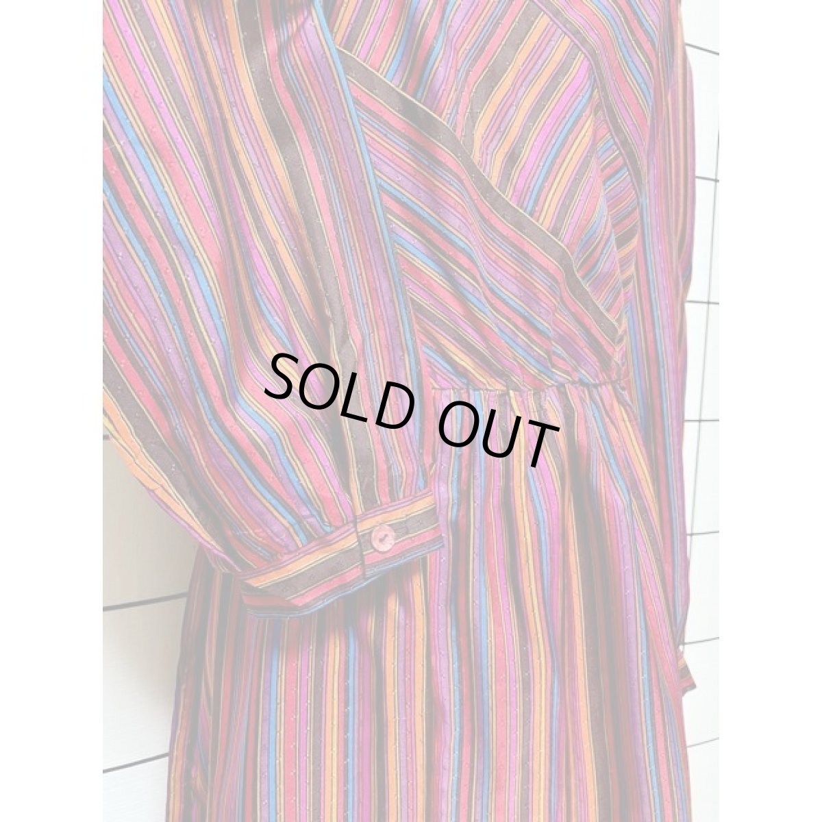 画像7: ストライプ 織り UNIONMADE ウエストゴム ワンピース アメリカ古着 ヴィンテージ レトロ 長袖 (7)