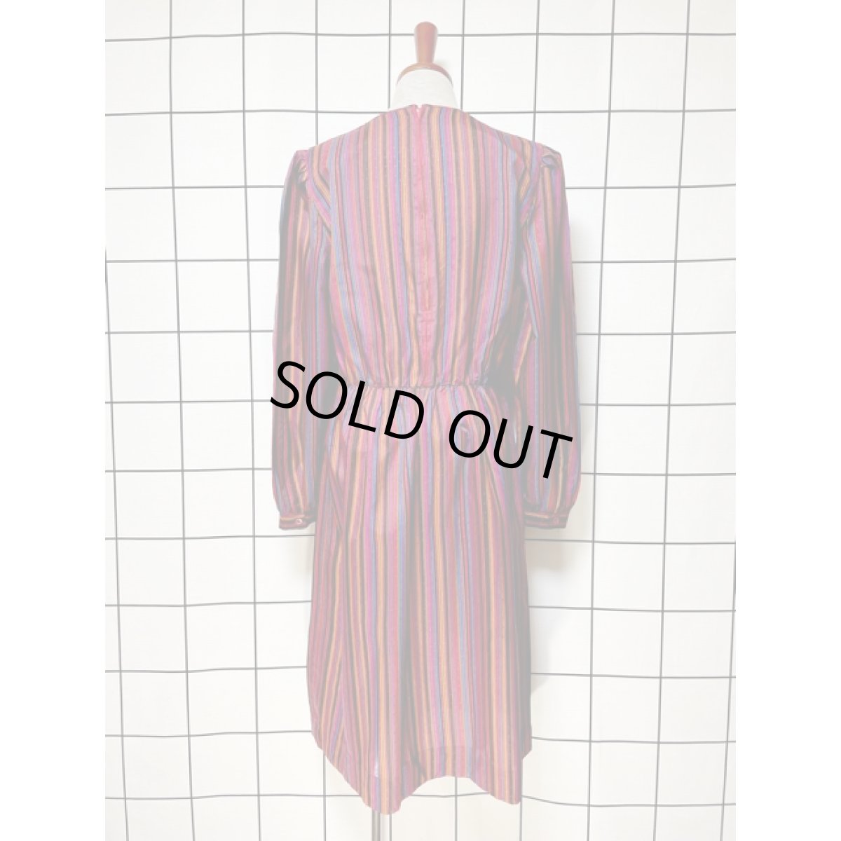 画像2: ストライプ 織り UNIONMADE ウエストゴム ワンピース アメリカ古着 ヴィンテージ レトロ 長袖 (2)