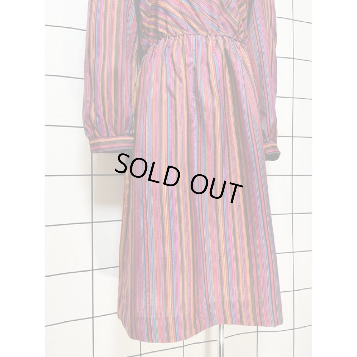 画像8: ストライプ 織り UNIONMADE ウエストゴム ワンピース アメリカ古着 ヴィンテージ レトロ 長袖 (8)