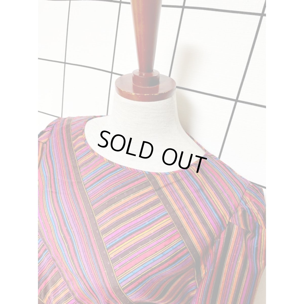 画像4: ストライプ 織り UNIONMADE ウエストゴム ワンピース アメリカ古着 ヴィンテージ レトロ 長袖 (4)