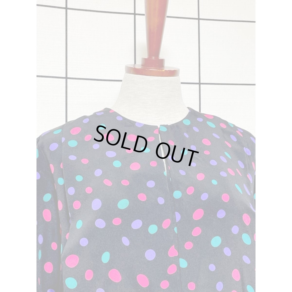 画像6: カラフルドット ウエストリボン トップス アメリカ古着 レトロ シャツ ブラック プルオーバー (6)