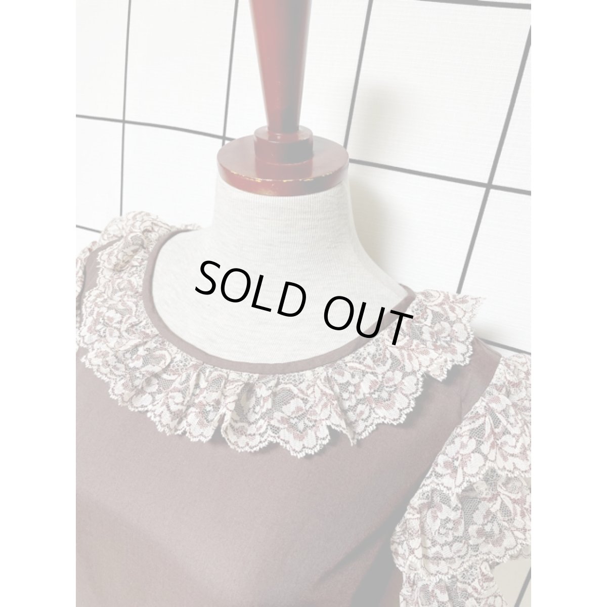 画像6: フリル ティアードフラワーレース  サーキュラー ヴィンテージドレス ブラウン ウエストゴム レトロ アメリカ古着 (6)