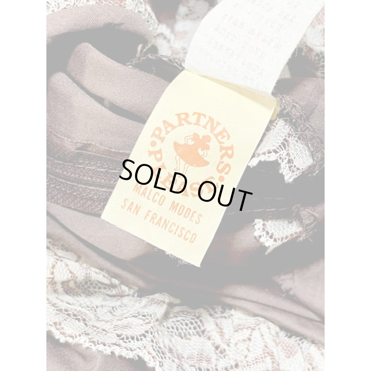 画像13: フリル ティアードフラワーレース  サーキュラー ヴィンテージドレス ブラウン ウエストゴム レトロ アメリカ古着 (13)