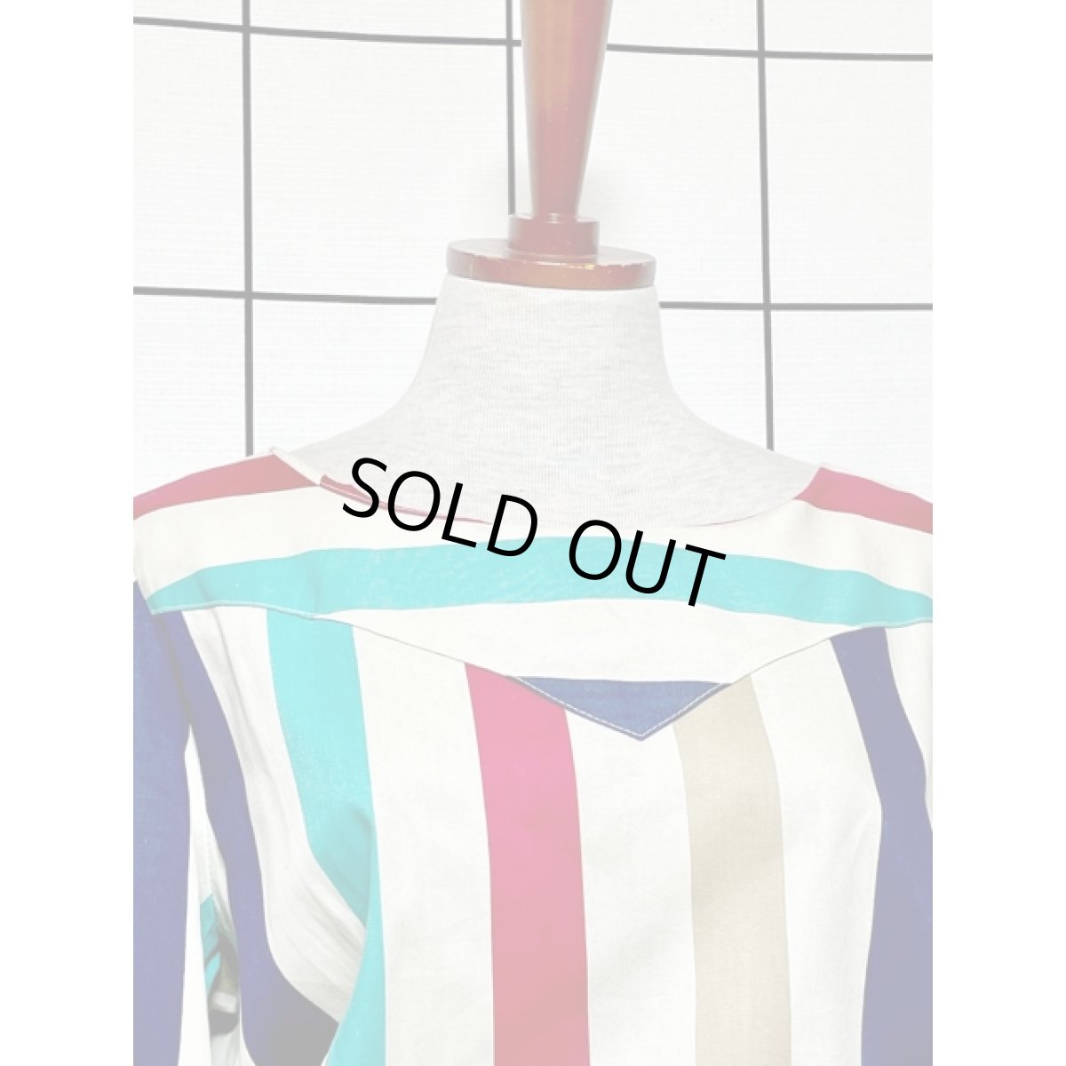 画像5: ストライプ ウエストゴム ワンピース ヴィンテージ アメリカ古着 レトロ (5)