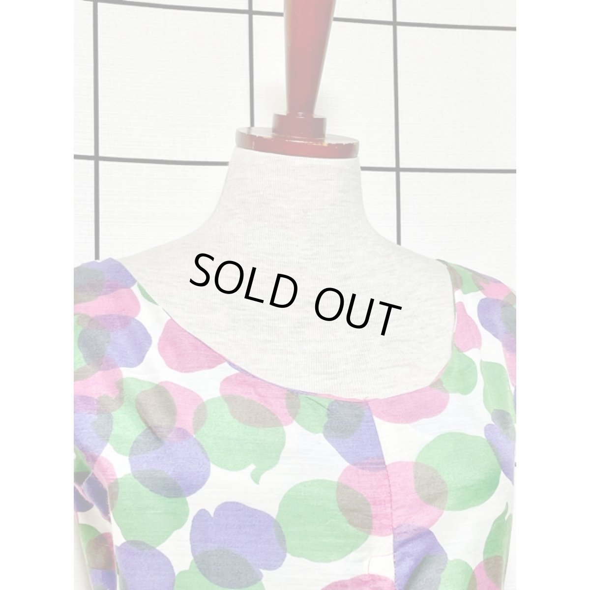 画像6: ドット調アート柄 バックタック リボン ワンピース ヴィンテージ レトロポップ アメリカ古着 (6)