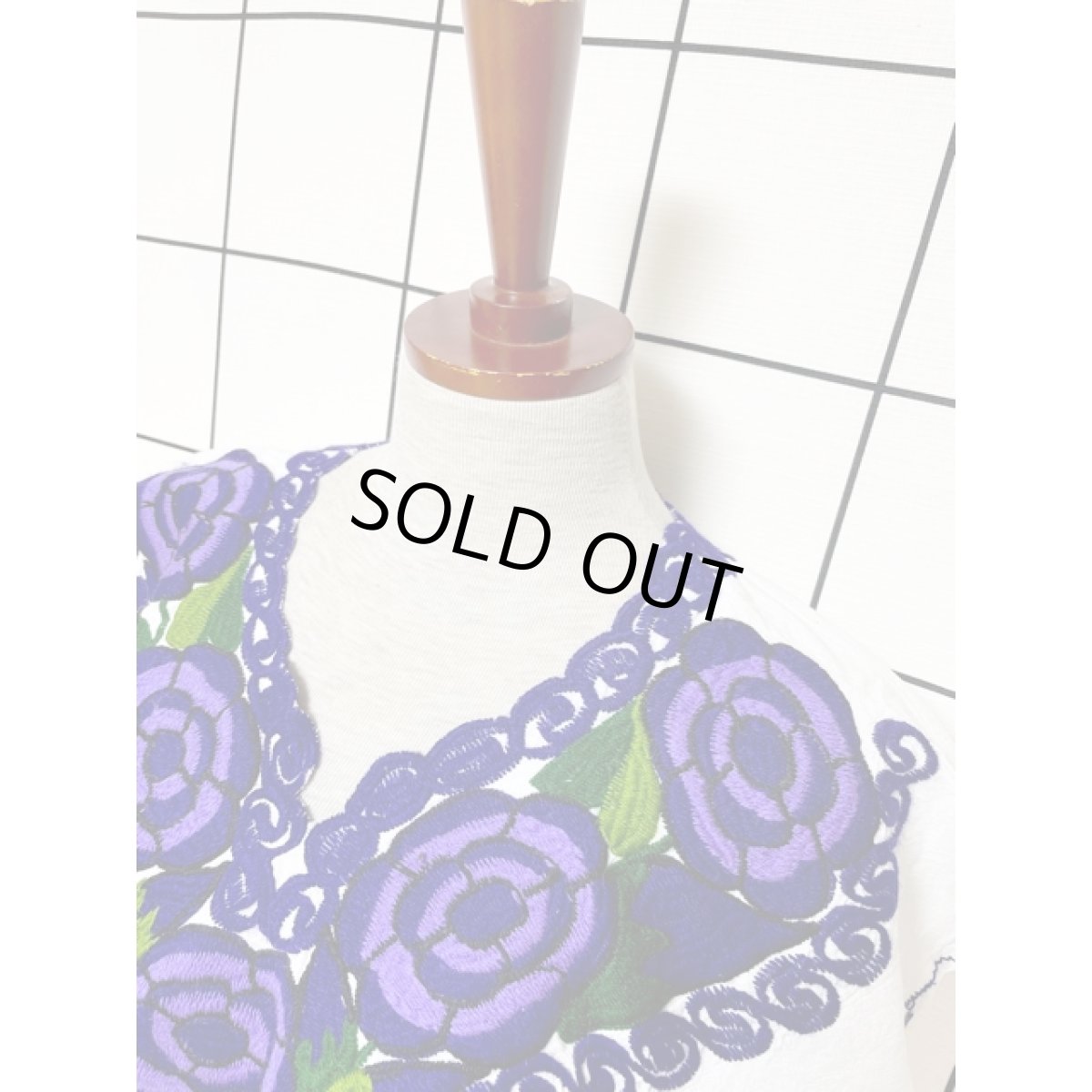 画像5: メキシカンお花刺繍 トップス ホワイト パープル フォークロア レトロ アメリカ古着 ヴィンテージ (5)