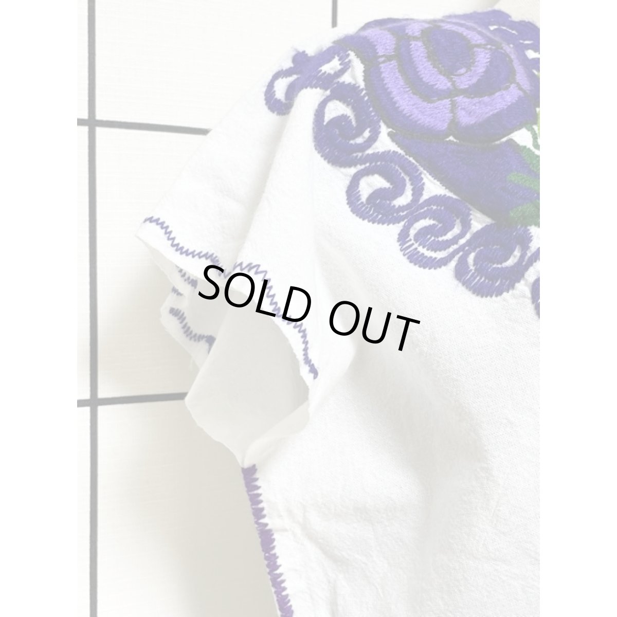 画像7: メキシカンお花刺繍 トップス ホワイト パープル フォークロア レトロ アメリカ古着 ヴィンテージ (7)