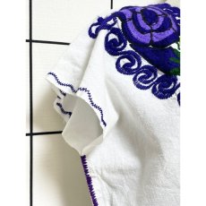 画像7: メキシカンお花刺繍 トップス ホワイト パープル フォークロア レトロ アメリカ古着 ヴィンテージ (7)