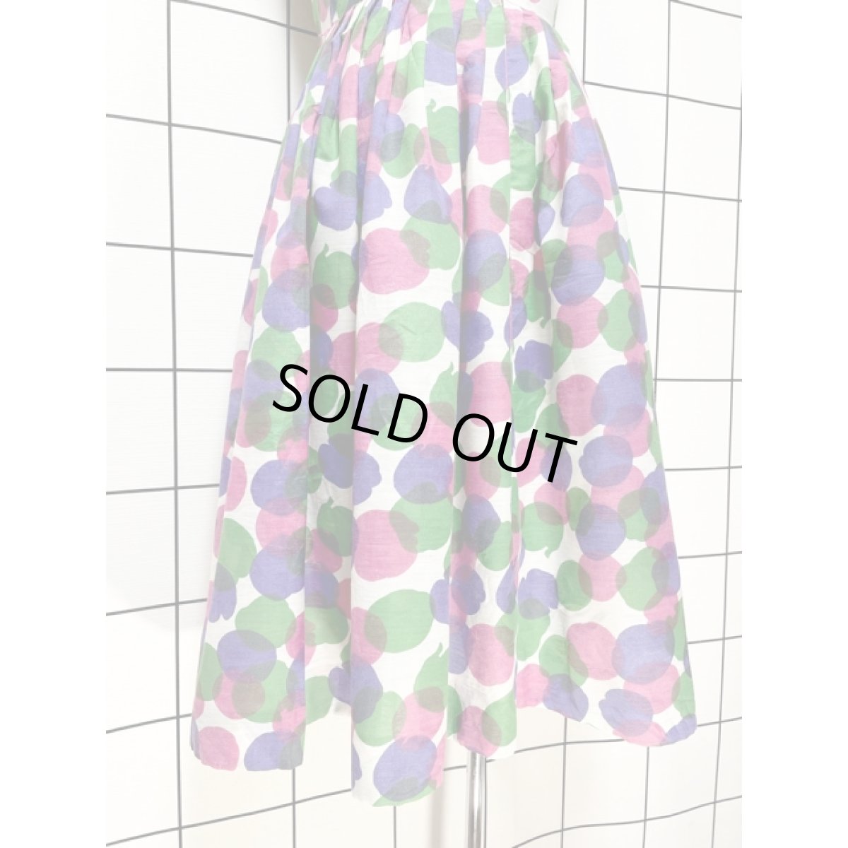 画像9: ドット調アート柄 バックタック リボン ワンピース ヴィンテージ レトロポップ アメリカ古着 (9)