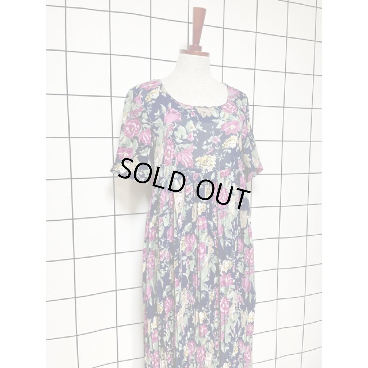 画像3: ハイウエストプリーツ切り替え 花柄  ヴィンテージドレス レトロ アメリカ古着 (3)