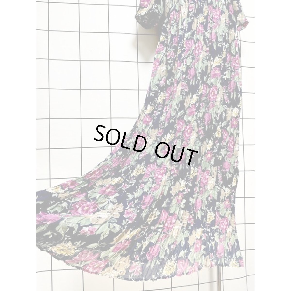 画像9: ハイウエストプリーツ切り替え 花柄  ヴィンテージドレス レトロ アメリカ古着 (9)