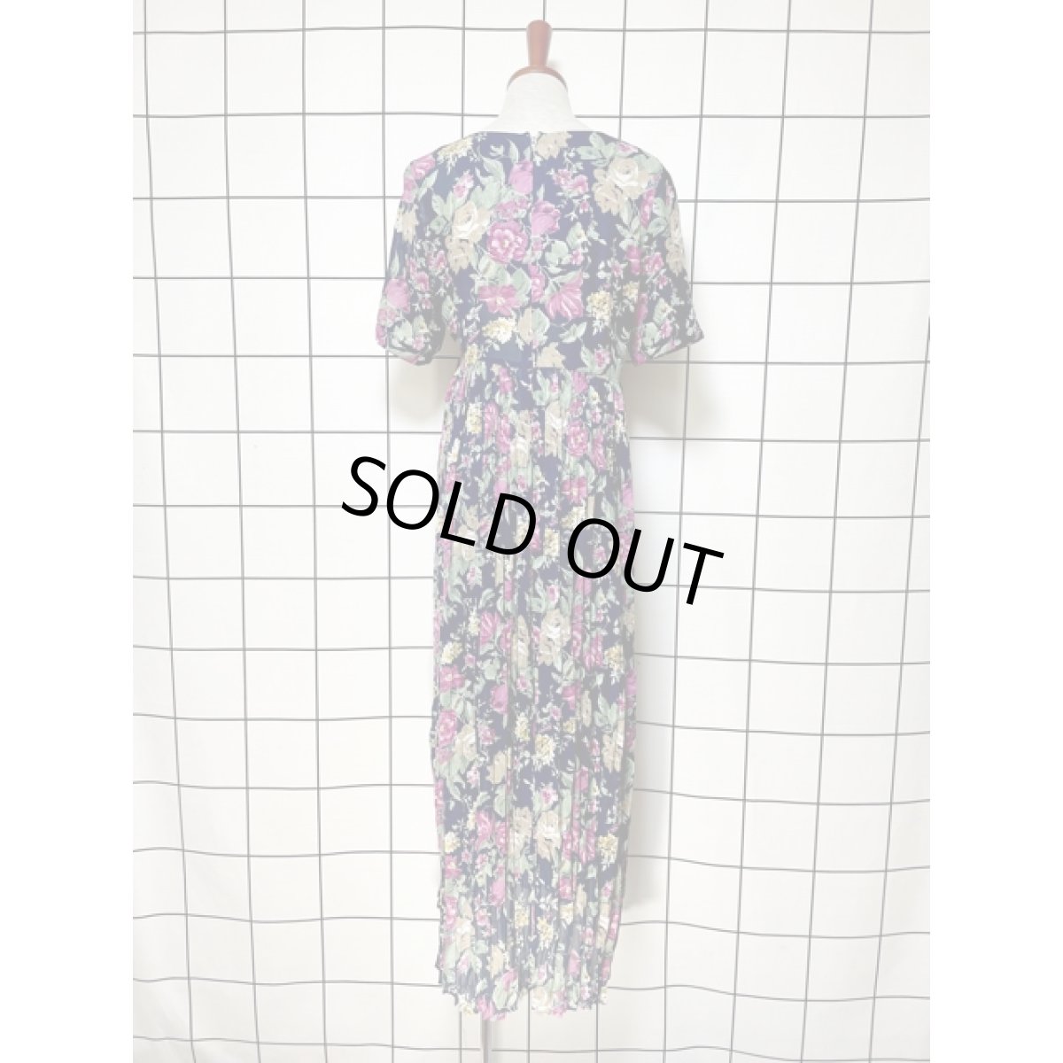 画像2: ハイウエストプリーツ切り替え 花柄  ヴィンテージドレス レトロ アメリカ古着 (2)