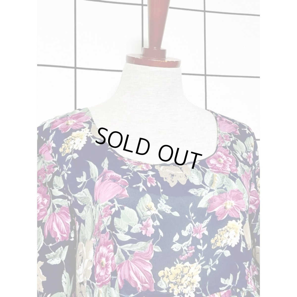 画像5: ハイウエストプリーツ切り替え 花柄  ヴィンテージドレス レトロ アメリカ古着 (5)