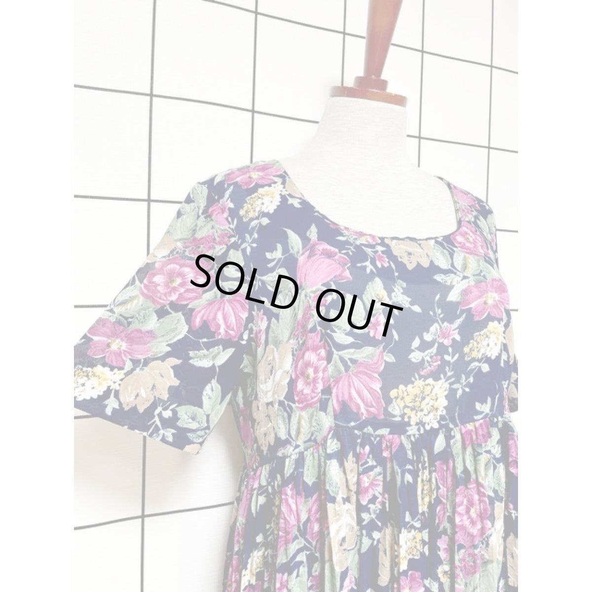 画像6: ハイウエストプリーツ切り替え 花柄  ヴィンテージドレス レトロ アメリカ古着 (6)