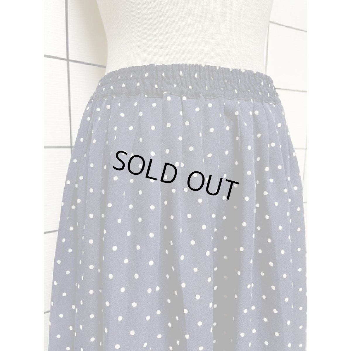 画像4: ドット柄 ヴィンテージスカート ネイビー ホワイト ウエストゴム レトロ アメリカ古着 (4)