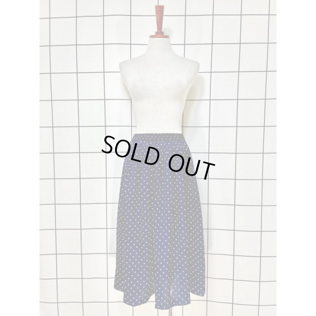 画像2: ドット柄 ヴィンテージスカート ネイビー ホワイト ウエストゴム レトロ アメリカ古着 (2)
