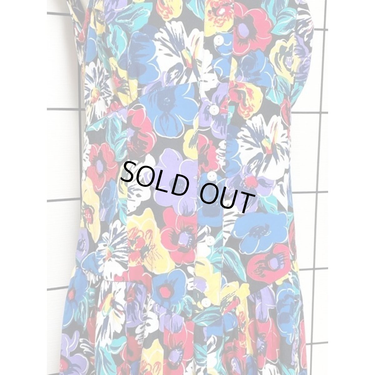 画像7: カラフルフラワープリント サーキュラー ヴィンテージワンピース レトロ ノースリーブ アメリカ古着 (7)