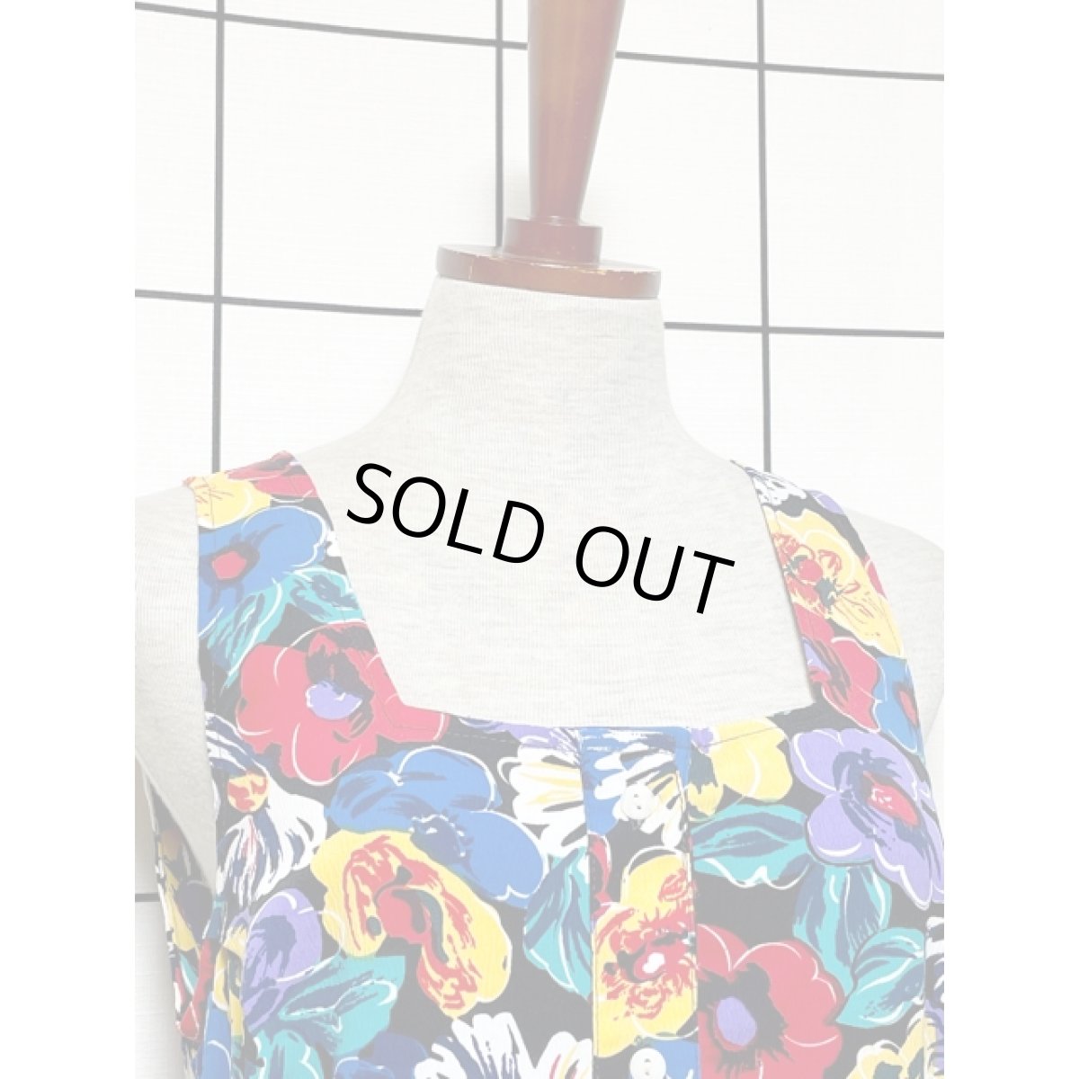 画像5: カラフルフラワープリント サーキュラー ヴィンテージワンピース レトロ ノースリーブ アメリカ古着 (5)